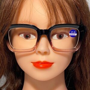 1327 Claudia 1.5 Black Pink Gadient Oversize Reading Glasses Square Concave NWT